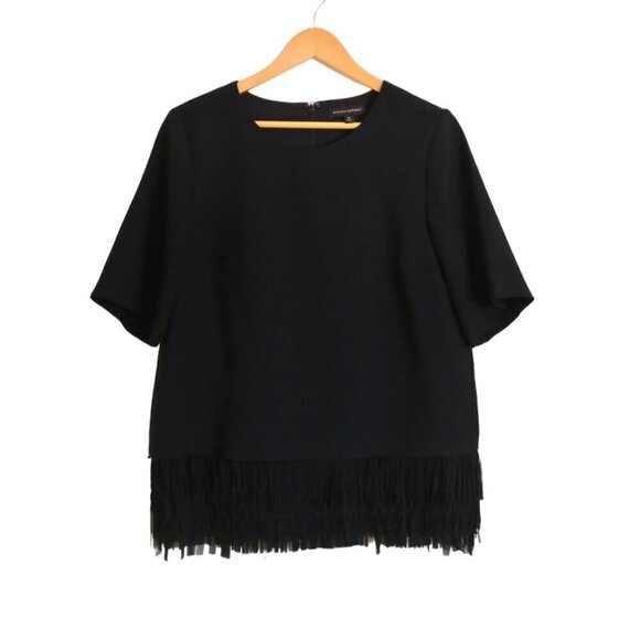 Banana Republic Crepe Fringe Hem Black Top Size M - Picture 3 of 6